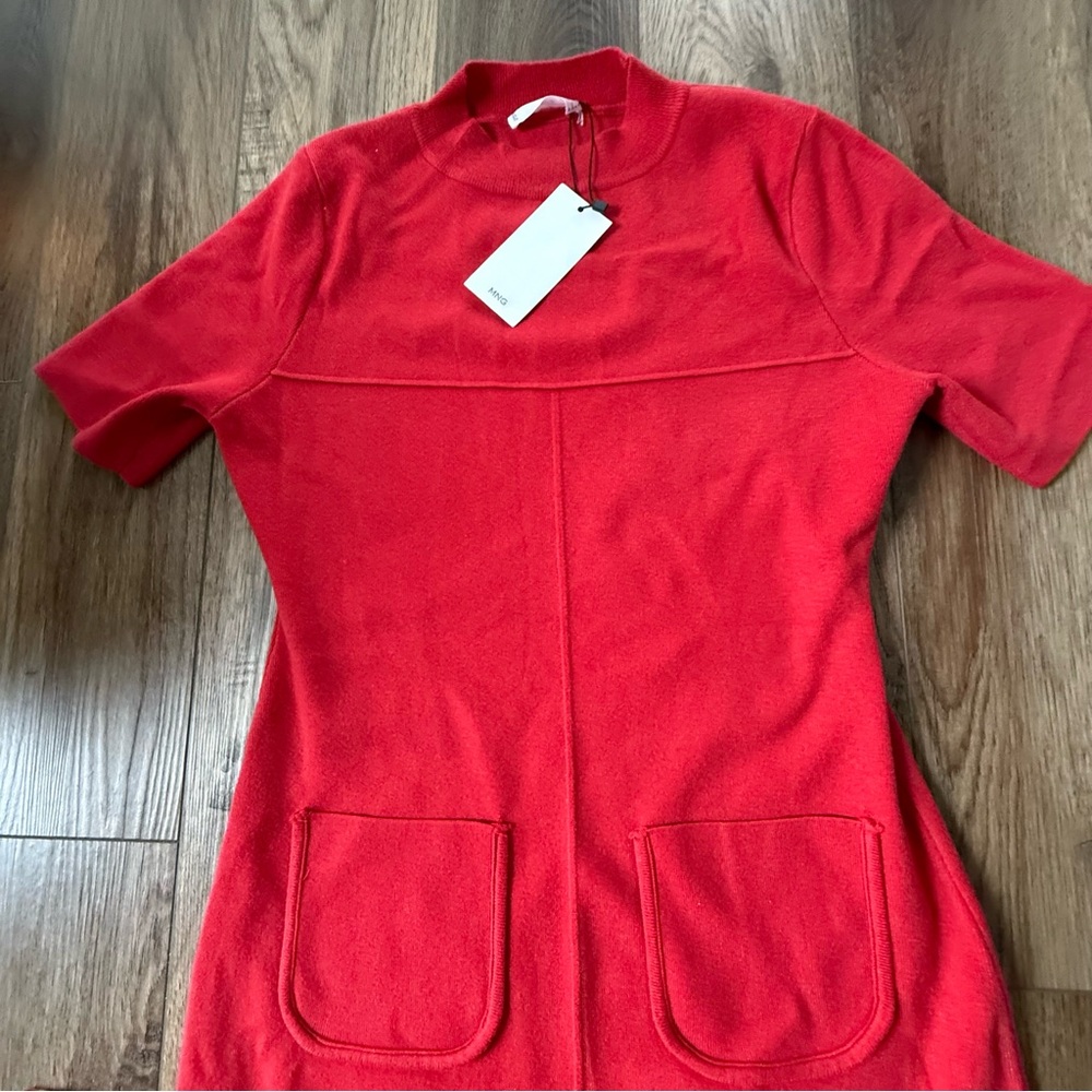 Mango  Red Short Sleeve  knitted dress
